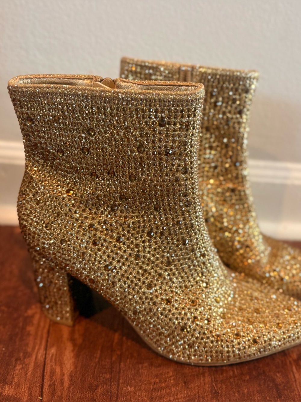 Gold Crystal Embellished Ankle Boots